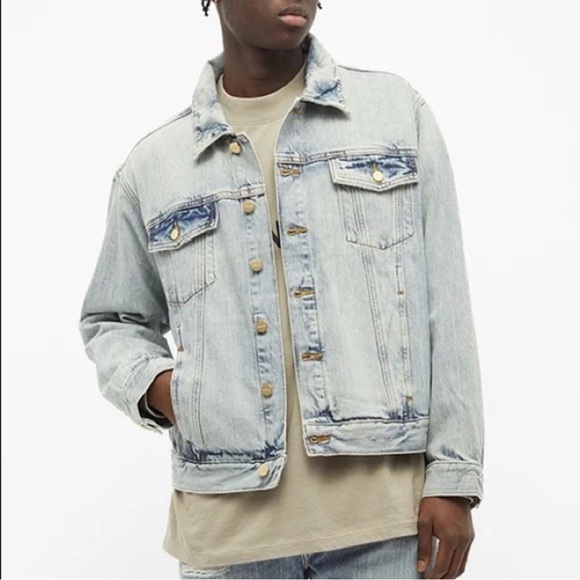 Fear Of God Essentials Denim Trucker Jean Jacket Light Indigo Blue Large Rare - Picture 4 of 16